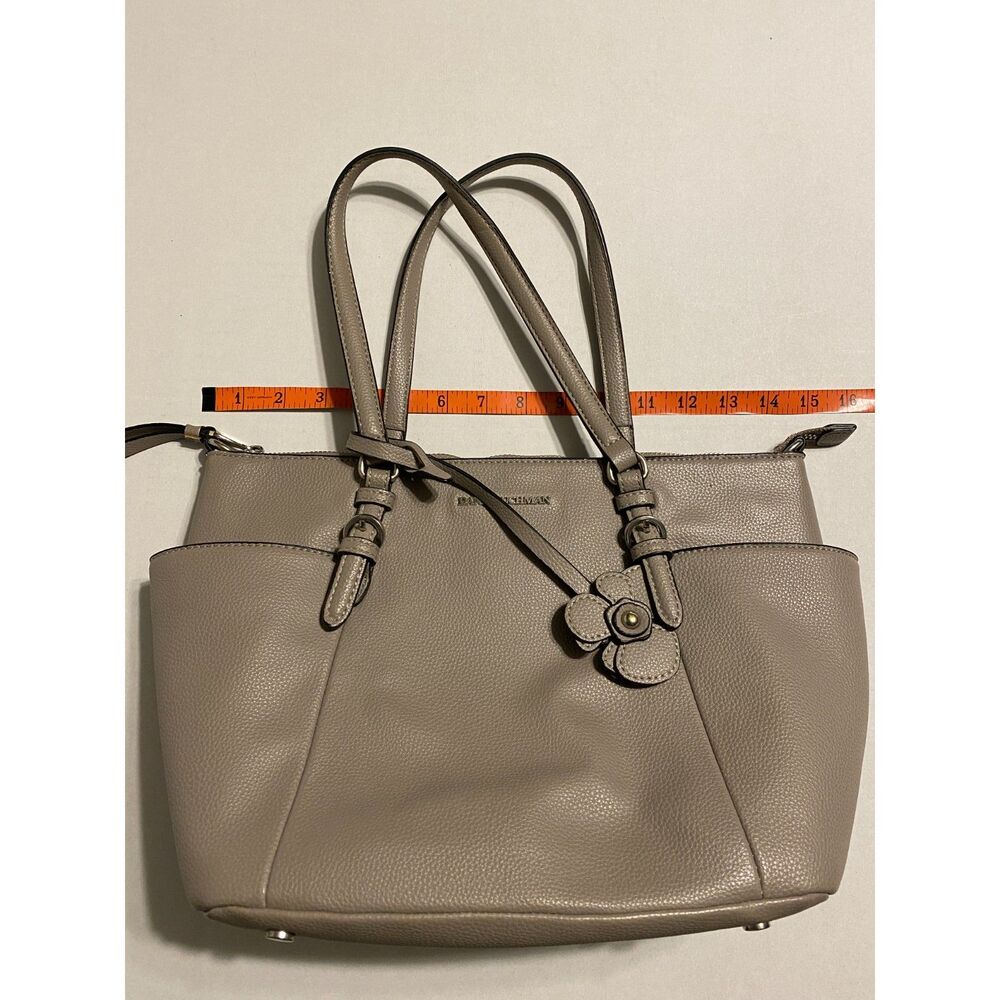 Dana Buchman Grey Handbag Optional Long Strap Zip Close Flower Charm - Picture 14 of 16